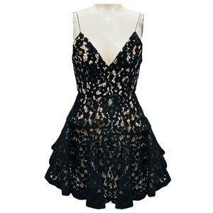 ALEX PERRY BLACK SLEEVELESS FLARED LACE MINI COCKTAIL DRESS